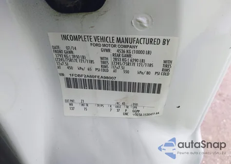 2015 Ford F-250 Xl из США, поврежденный, VIN 1FDBF2A60FEA98007